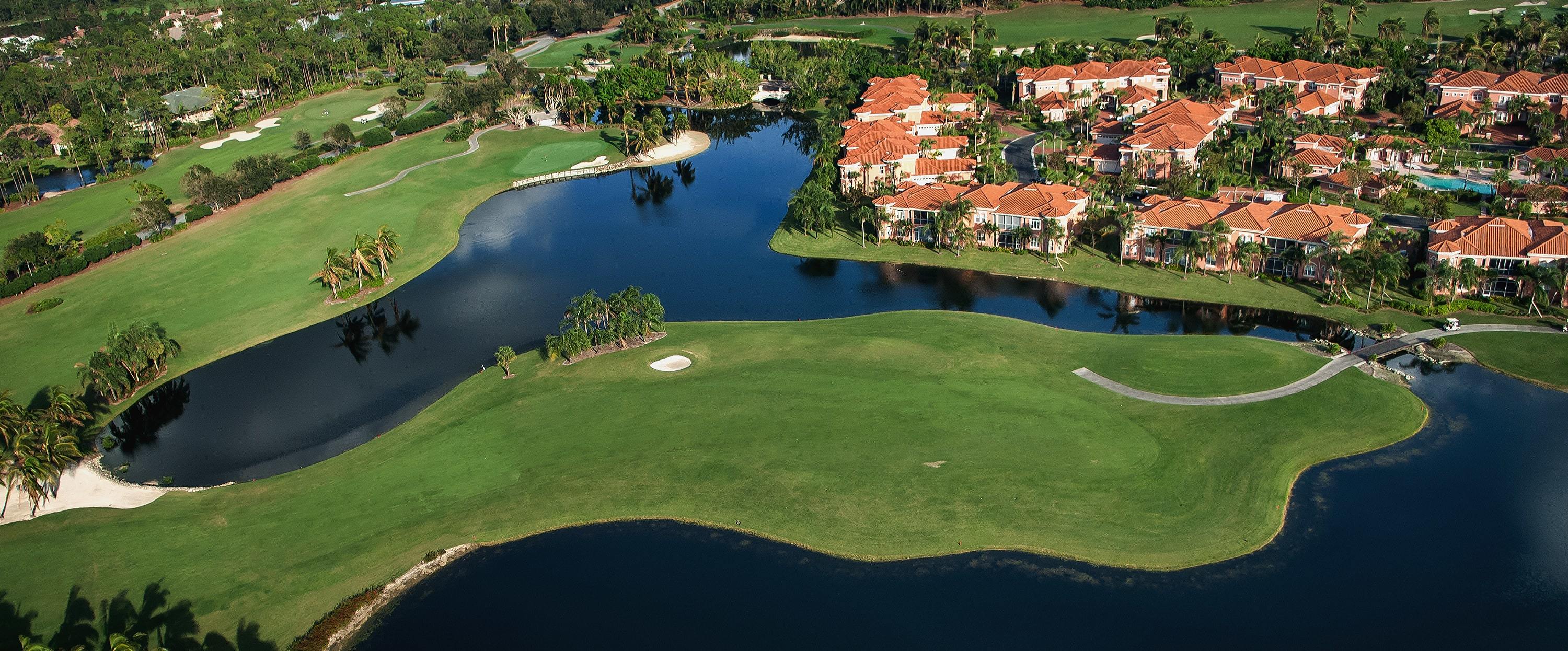aerial view of manicured florida golf community